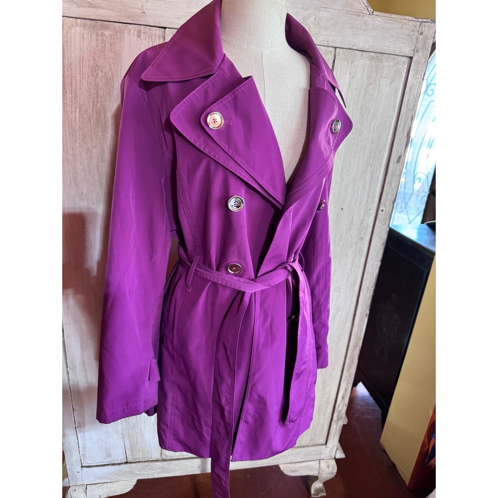 London Fog Womens Magenta Purple Double Breasted Belted Trench Coat Jacket XL
